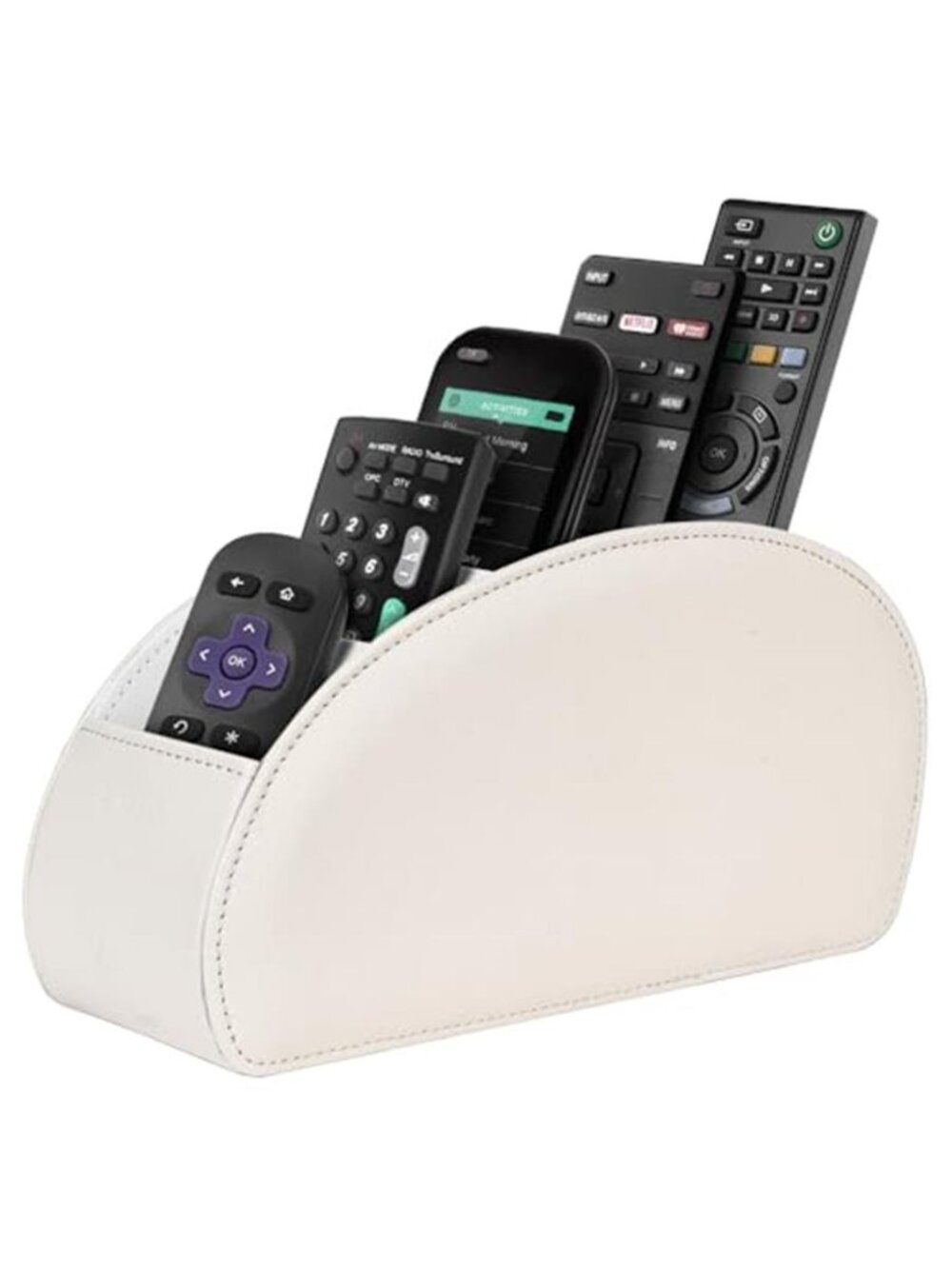 Remote Control Holder Organizer PU Leather 5 Compartment Desk Storage Caddy